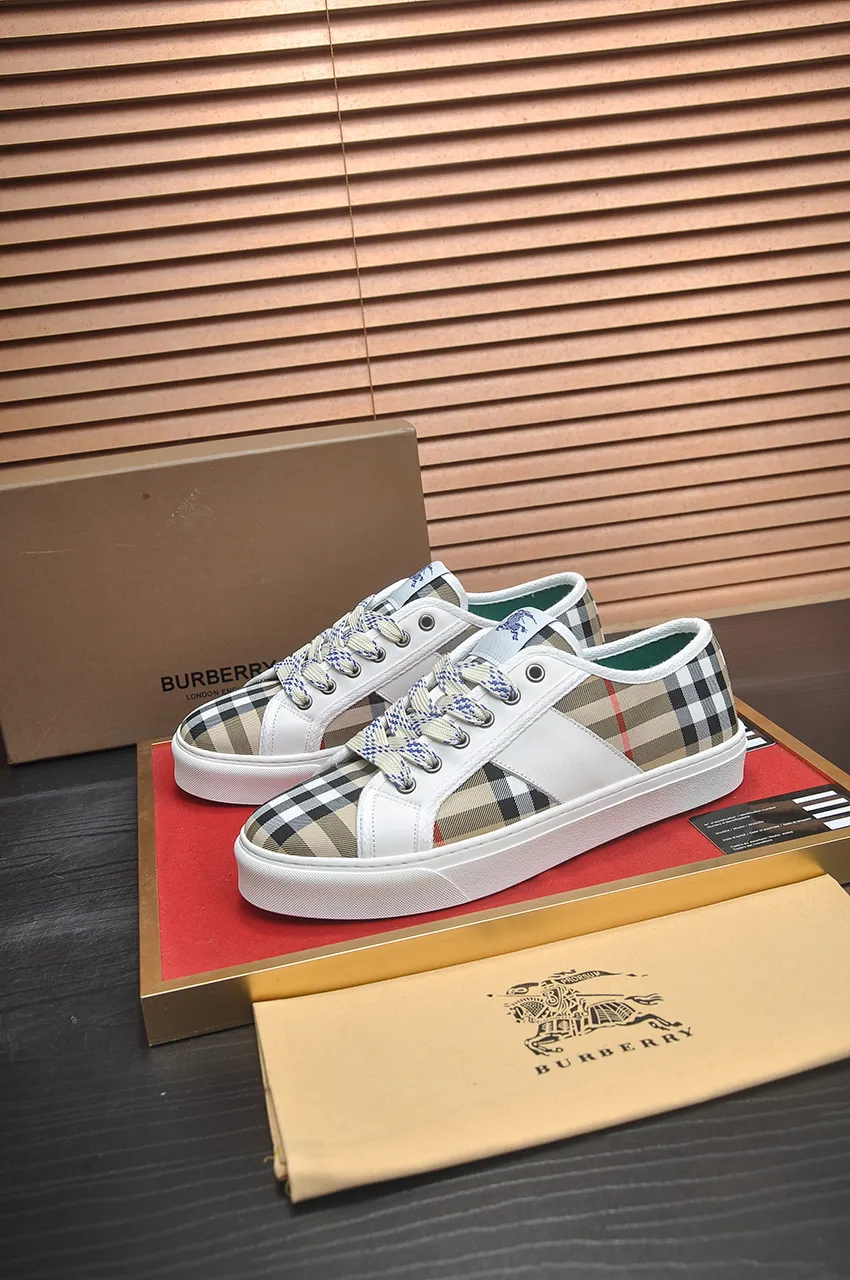 Men's shoes💰460💶【Burberry】Classic low-top sneakers｜Imported cowhide with classic plaid fabric｜Cow leather lining｜Original outsole｜Fine workmanship and comfortable to wear Size: 38-44 (customized at 45)